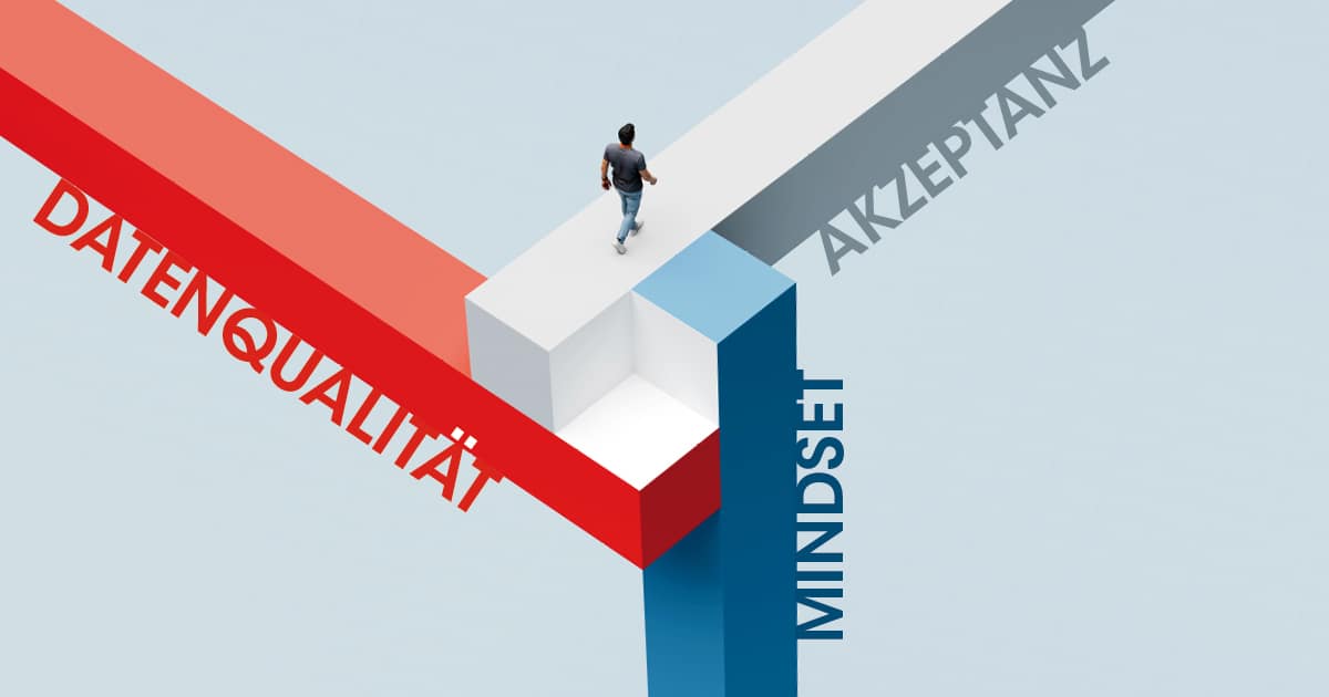 Controlling im Mittelstand 3D-Grafik zu Datenqualität, Akzeptanz und Mindestanforderungen im Controlling im Mittelstand