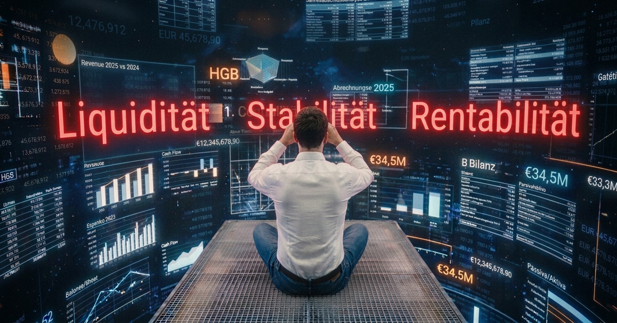 Jahresabschluss für Controller_Teil 3 Digitale Finanzanalyse mit Kennzahlen zu Liquidität, Stabilität und Rentabilität auf mehreren Dashboards.