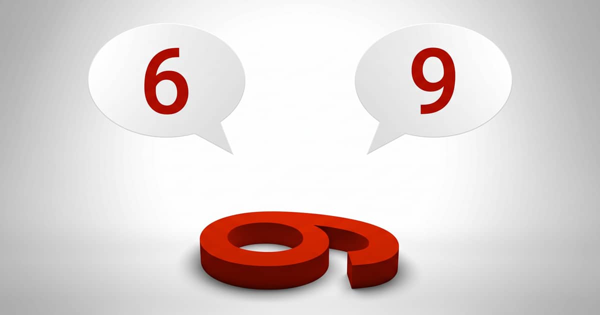 CA-Fachnews-EN-A-Few-Thoughts-on-Training-Sessions-in-English Red three-dimensional numbers “6” and “9” are shown against a light background. Above them, the numbers appear in two speech bubbles, symbolizing different perspectives and the question of how numbers should be interpreted.