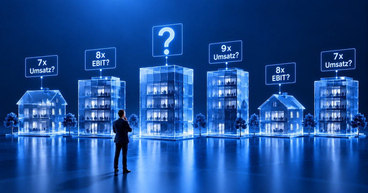 Unternehmensbewertung mit Gebäuden und Multiplikatoren für Umsatz und EBIT im Vergleich